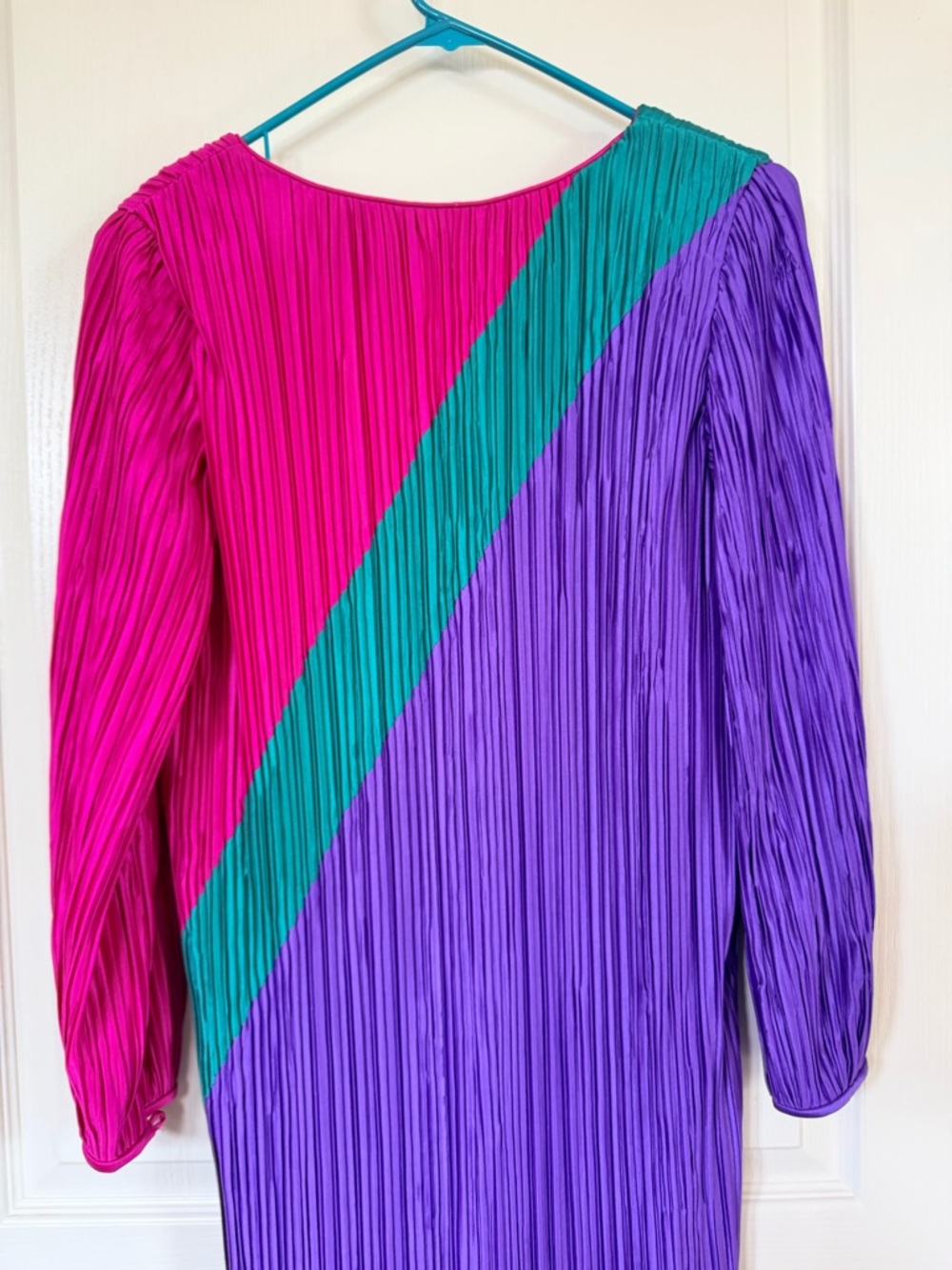 Vintage 80s Lisa Michaels Pleated Colorblock Dress - Picture 9 of 11